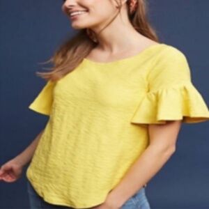 Anthropologie Yellow ruffle sleeve top, , size XS